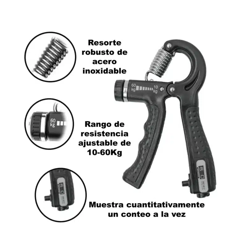 HAND GRIPS EJERCITADOR DE MANOS CON CONTADOR AJUSTABLE 60KG 1PZA - Imagen 3