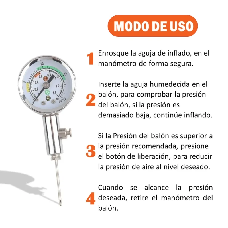 MEDIDOR DE AIRE TIPO RELOJ BARÓMETRO DE BALÓN CON VÁLVULA DE LIBERACIÓN DE AIRE PORTÁTIL SHOWGOL - Imagen 5