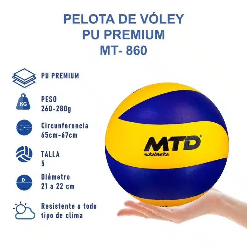 PELOTA PARA VÓLEY TALLA #5 PU PREMIUM MT-860 MTD - Imagen 2